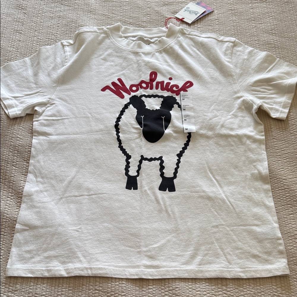 Unisex Woolrich Cream Tee with Black and Red Sheep Graphic